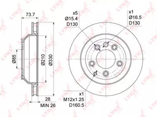 LYNXAUTO Brake disc, rear (330x28) (BN-1210)